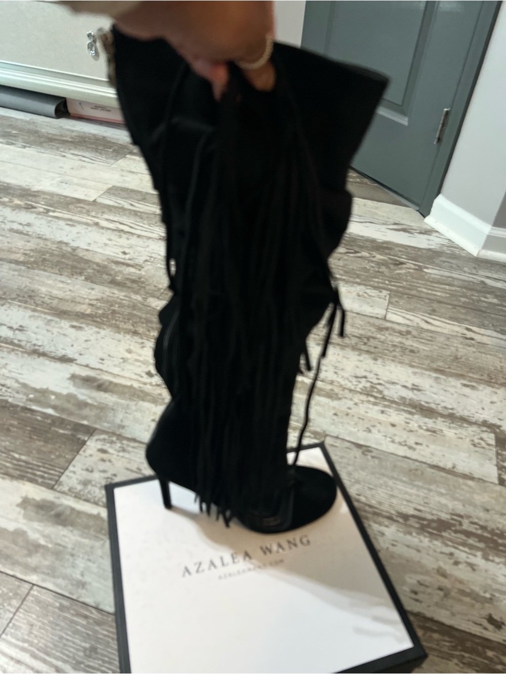 Azalea Wang Black Thong Fringe Heeled Boots
